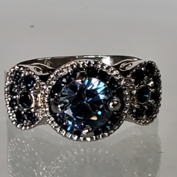 Silver Blue Vintage Inspired Cocktail Ring Valentines Day - Picture 9 of 9